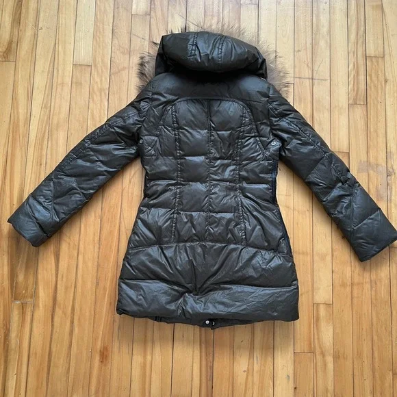 Rudsak Brown Down Puffer Coat Real Fur Trim Hooded Parka Jacket Womens Small - Picture 2 of 11